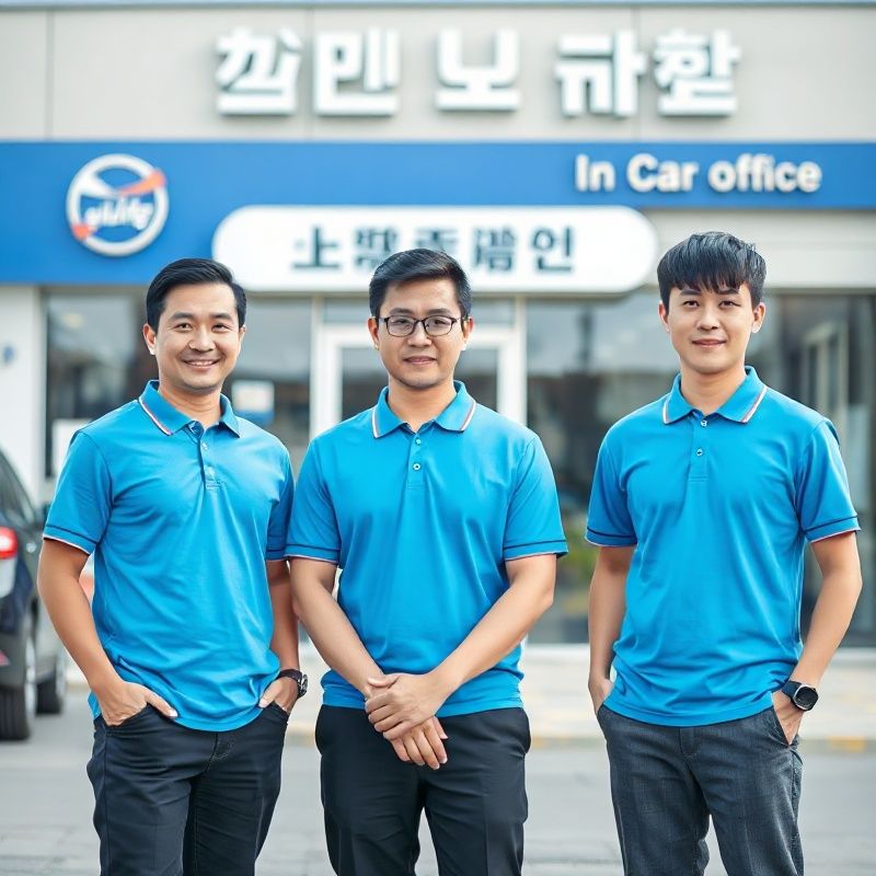 Sparkvvivid 사무소 앞에 선 팀원 세 명